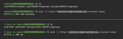 发送请求到内部网络——在 UID 1337 之前和之后